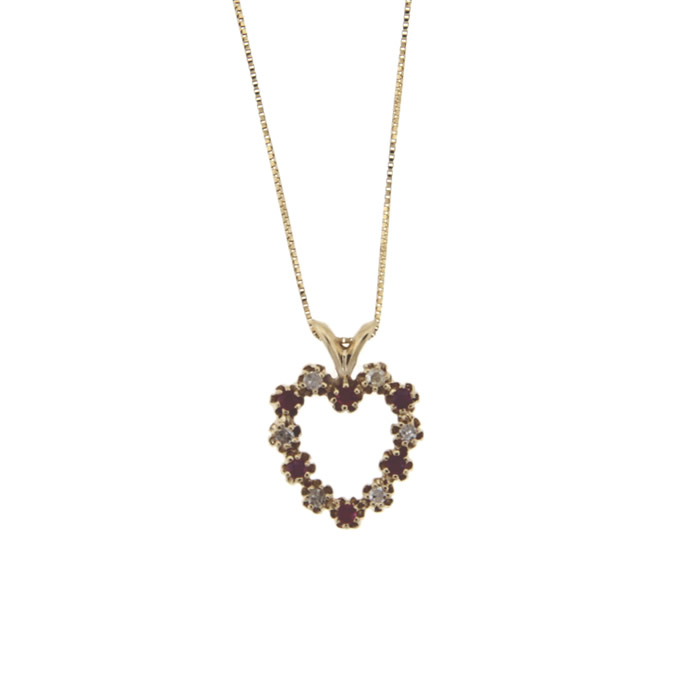 Ruby and Diamond Heart Pendant Necklace