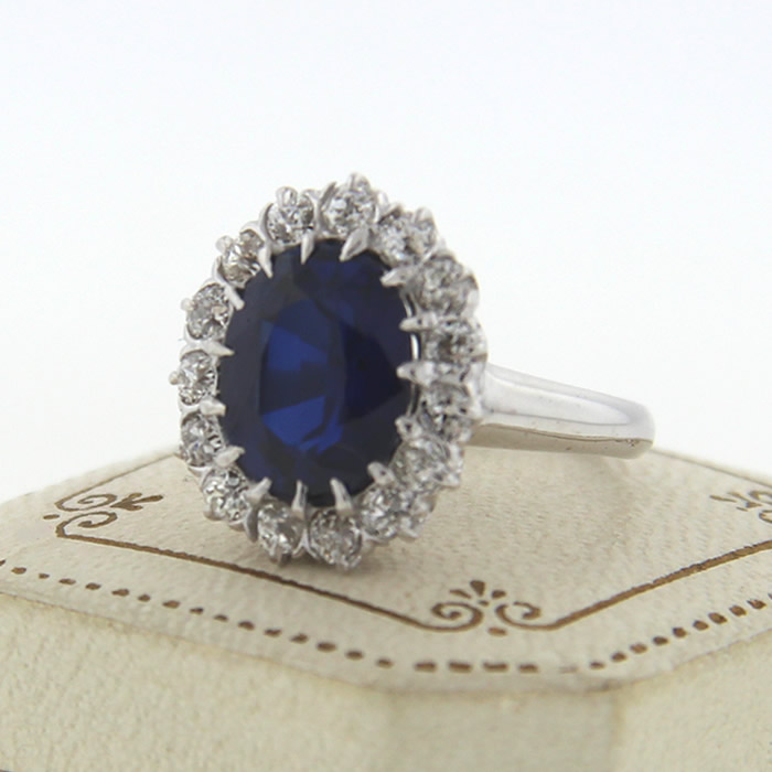 Antique Synthetic Sapphire and Diamond Halo Ring