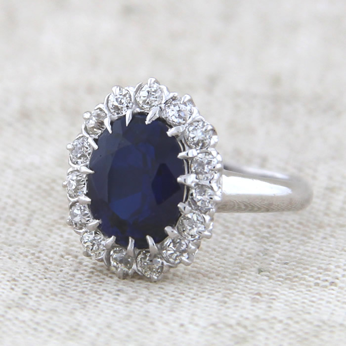 Antique Synthetic Sapphire and Diamond Halo Ring