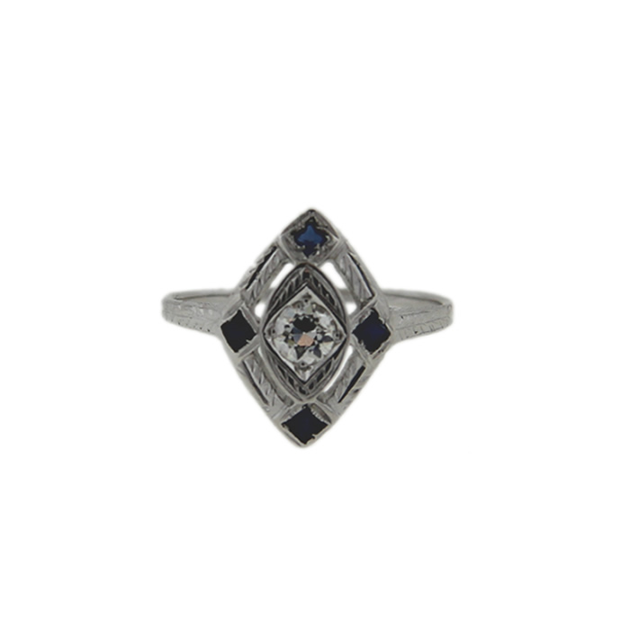 Diamond and Sapphire North South Ring