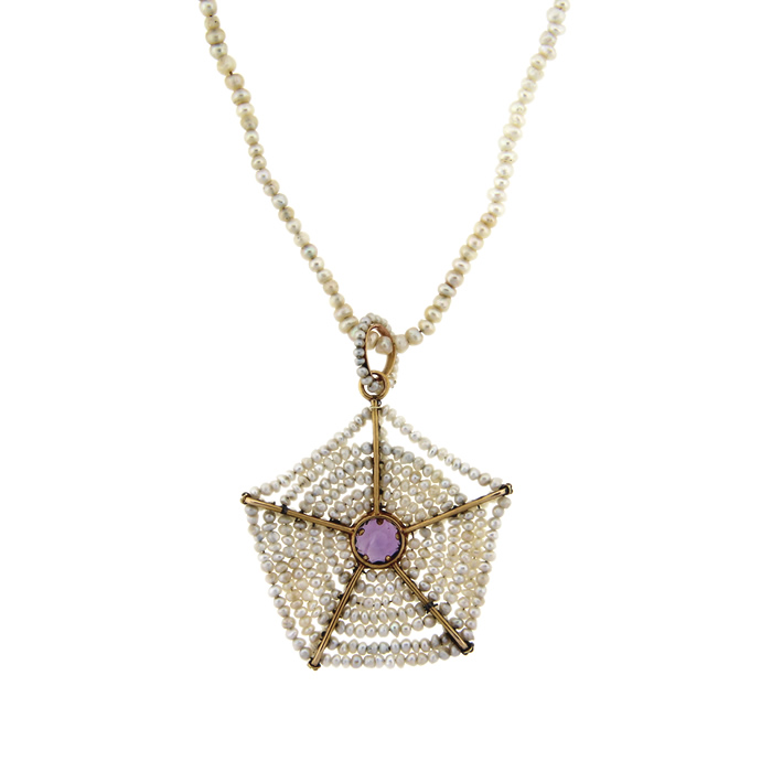 Seed Pearl Amethyst Spider Web Necklace