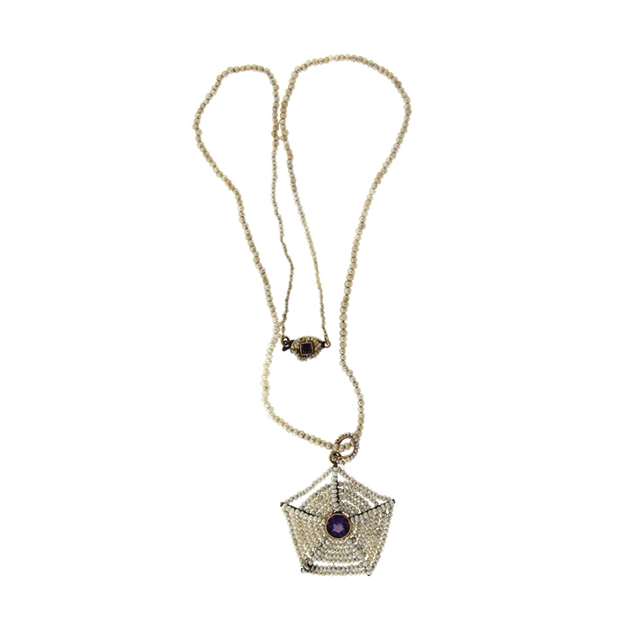 Seed Pearl Amethyst Spider Web Necklace - Click Image to Close