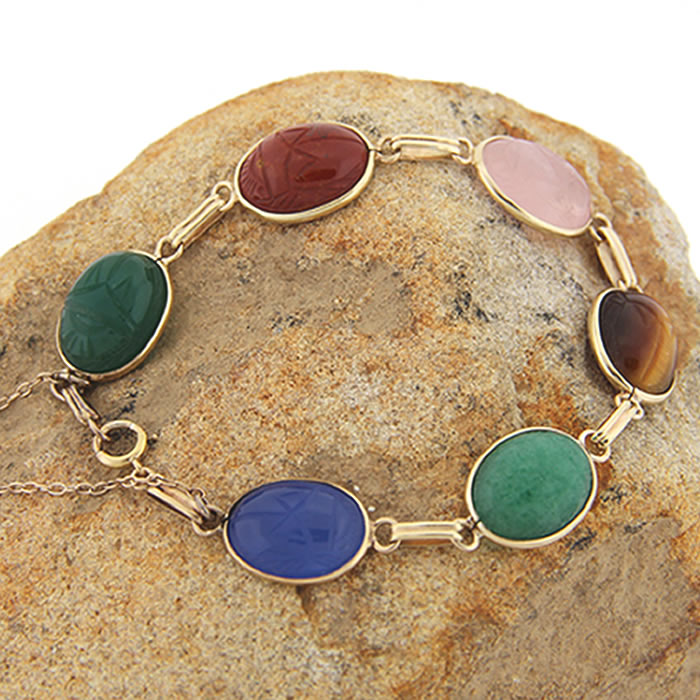 Six Stone Carved Scarab Bracelet - Click Image to Close