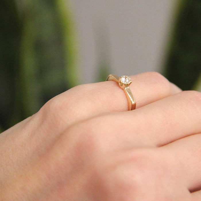 Petite Diamond Solitaire Pinky Ring - Click Image to Close