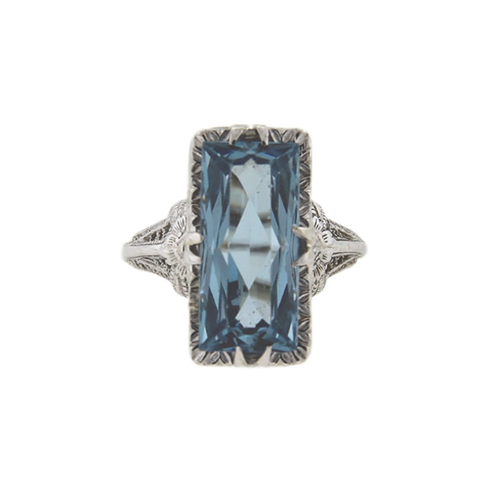 Art Deco Synthetic Spinel Filigree Ring