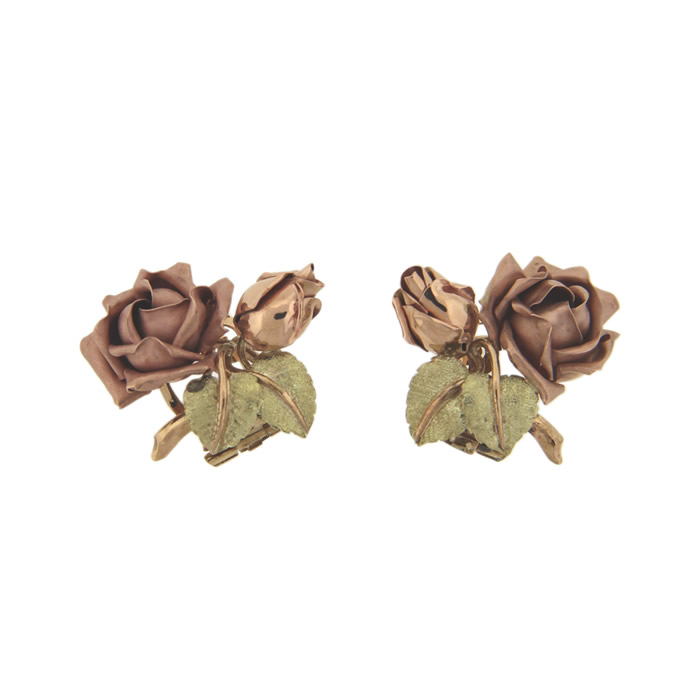 Tri-Color Gold Rose Earrings