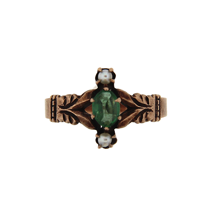 Emerald and Seed Pearl Victorian Ring