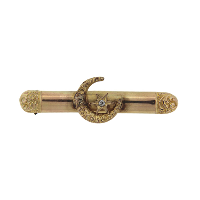 Victorian Repousse Moon and Star Bar Pin