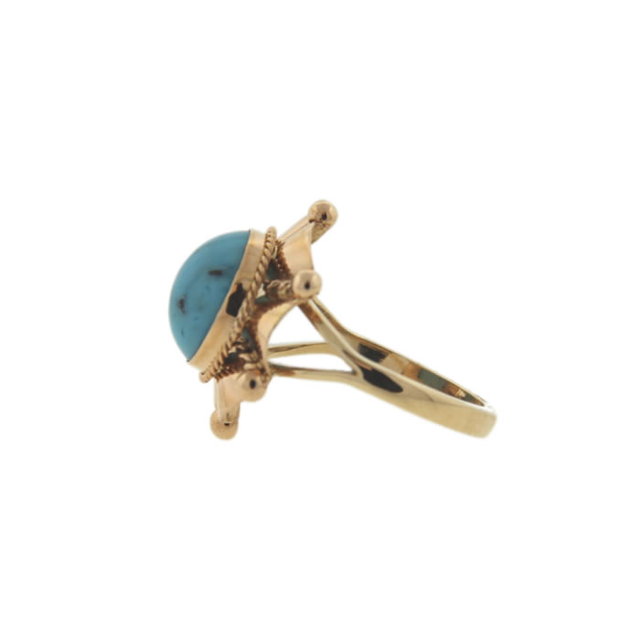 Turquoise and Beaded Yellow Gold Ring