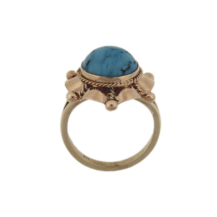 Turquoise and Beaded Yellow Gold Ring