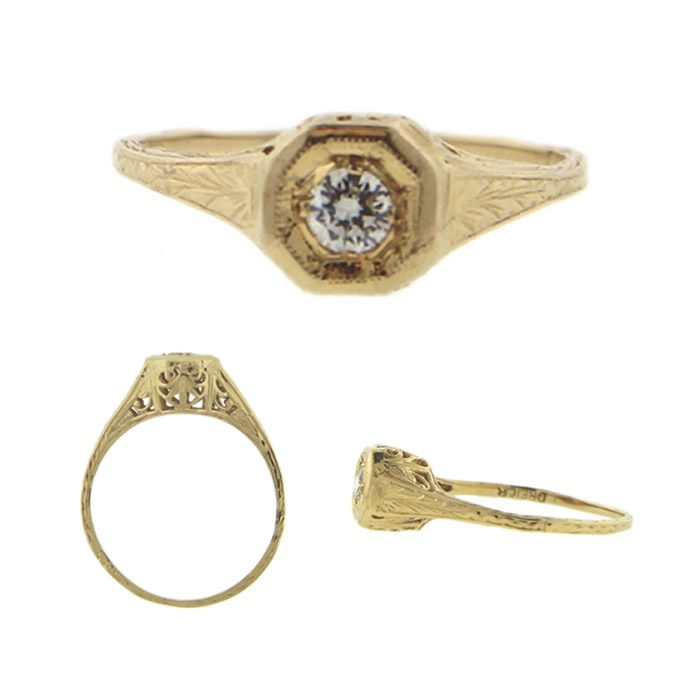 (image for) Yellow Gold Filigree Diamond Engagement Ring