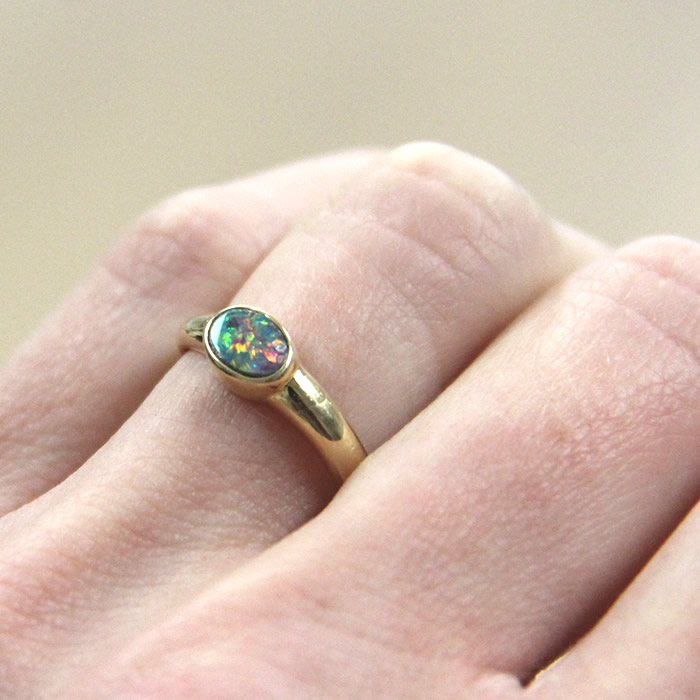 Bezel Set Opal Doublet Ring - Click Image to Close