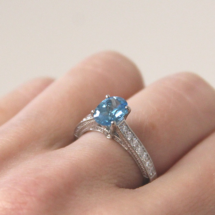 Oval Blue Topaz and Diamond Ring - Click Image to Close