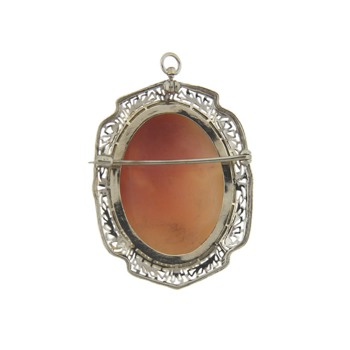 Filigree Seed Pearl Cameo Brooch / Pendant - Click Image to Close