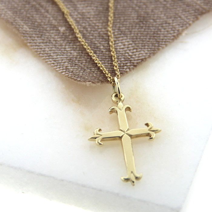 Stylized Gold Cross Pendant - Click Image to Close