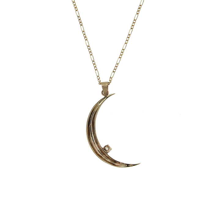 Crescent Moon and Diamond Pendant Necklace - Click Image to Close