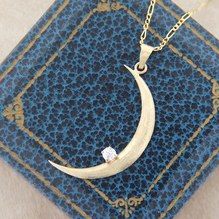 Crescent Moon and Diamond Pendant Necklace