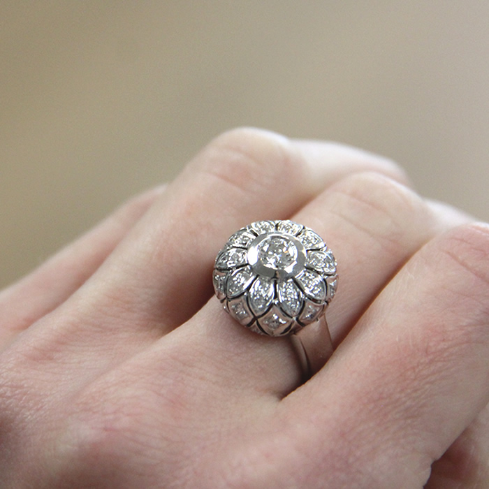 Diamond Flower Dome Ring