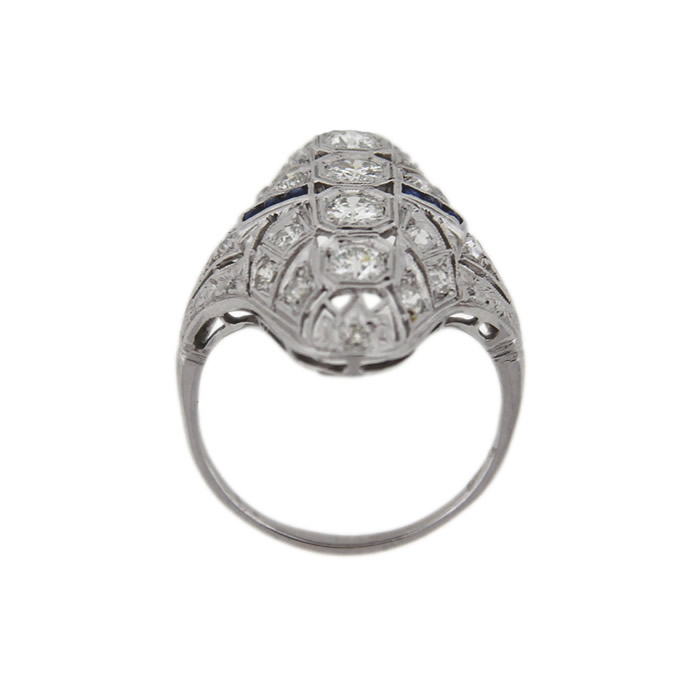 Platinum Filigree Diamond and Sapphire Ring - Click Image to Close