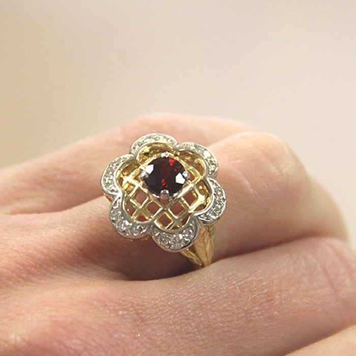 Garnet and Diamond Flower Ring