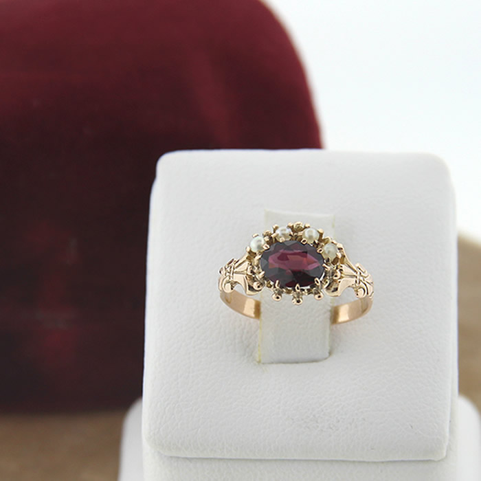 Victorian Garnet and Seed Pearl Ring - Click Image to Close