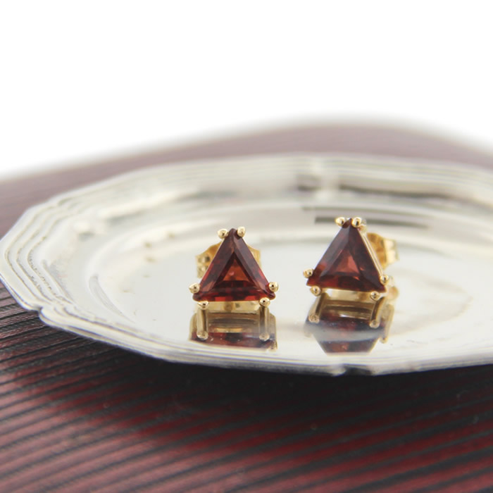 Trillion Garnet Stud Earrings - Click Image to Close