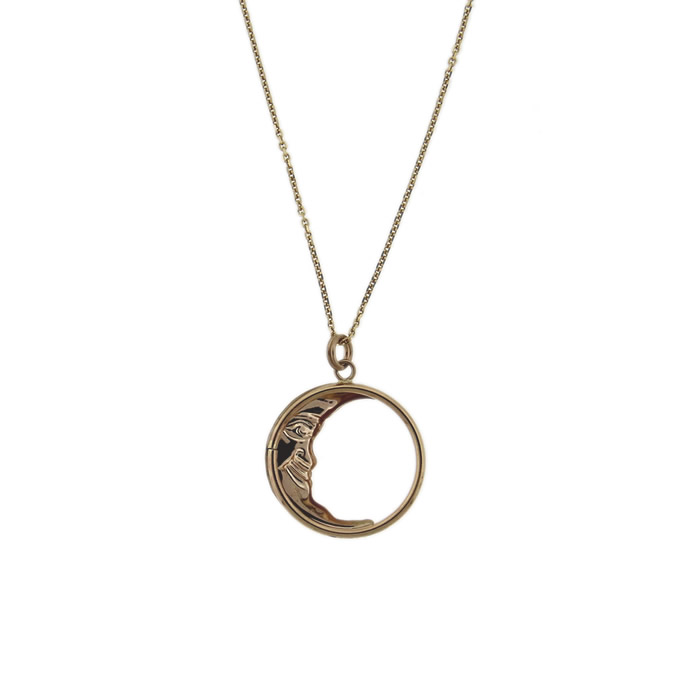 Crescent Moon Face Pendant Necklace - Click Image to Close