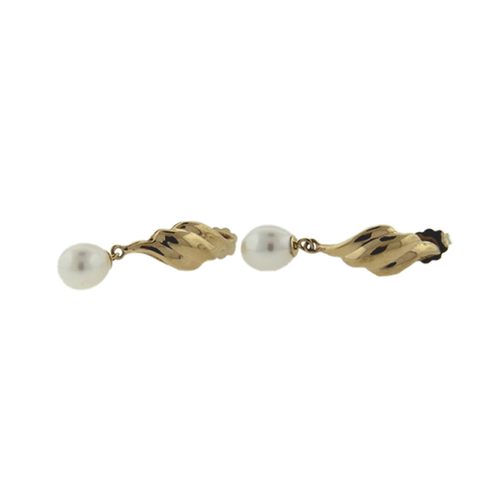 Gold Swirl Pearl Drop Earrings - Click Image to Close