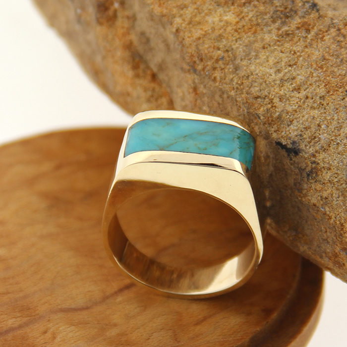 Men's Yellow Gold Turquoise Ring - Click Image to Close