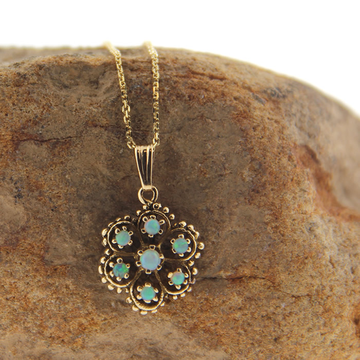 Opal Cluster Pendant Necklace - Click Image to Close