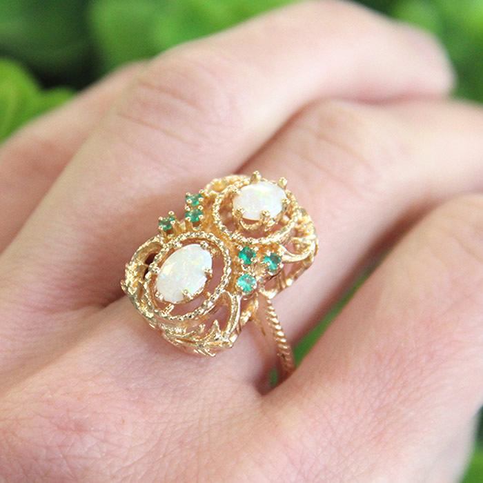 Opal and Emerald Cocktail Ring
