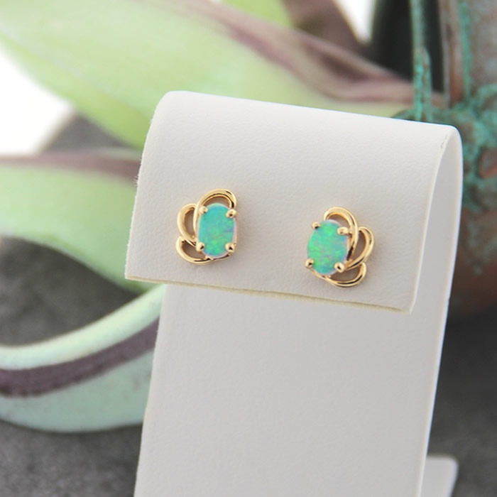 Gold Swirl Opal Stud Earrings - Click Image to Close