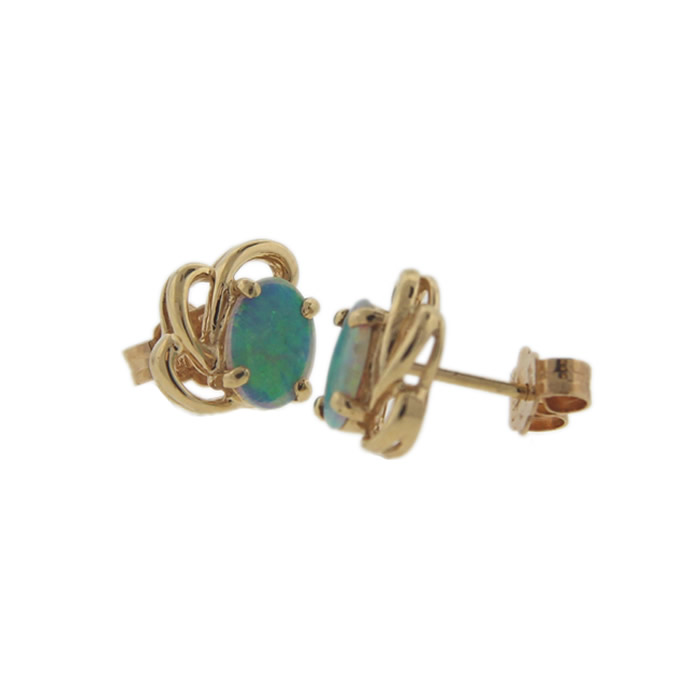 Gold Swirl Opal Stud Earrings