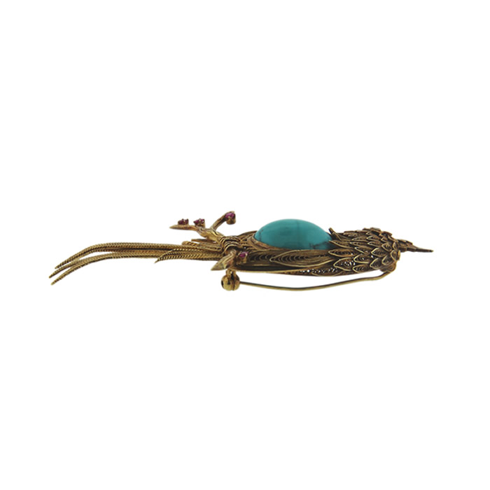 Filigree Turquoise Parrot Brooch