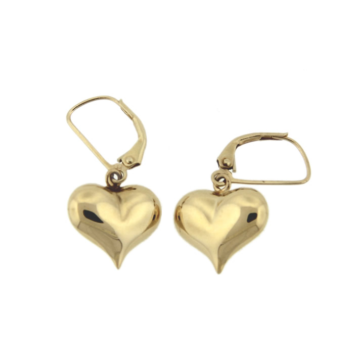 Puffed Heart Ruby Dangle Earrings