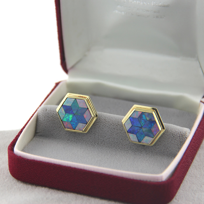 Opal Inly Star of David Cufflinks - Click Image to Close