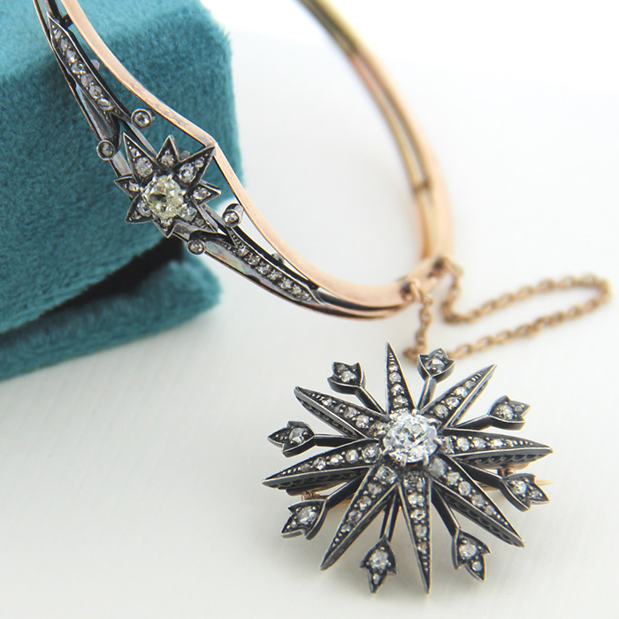 Victorian Diamond Starburst Bangle Bracelet - Click Image to Close