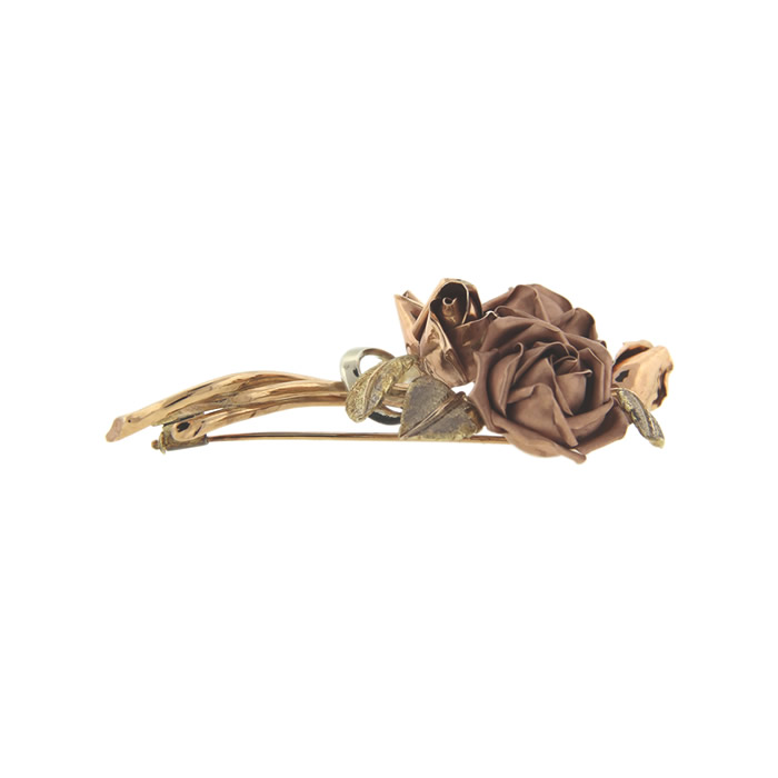 Tri-Color Gold Rose Brooch - Click Image to Close