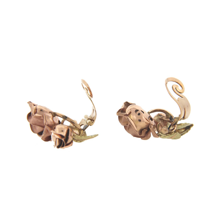 Tri-Color Gold Rose Earrings