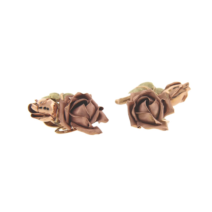 Tri-Color Gold Rose Earrings - Click Image to Close