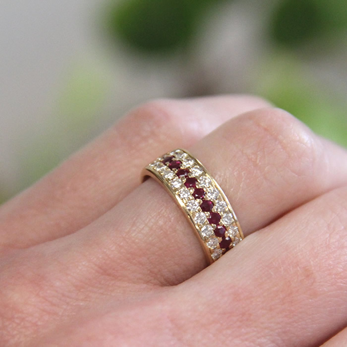 Wide Ruby and Diamond Band