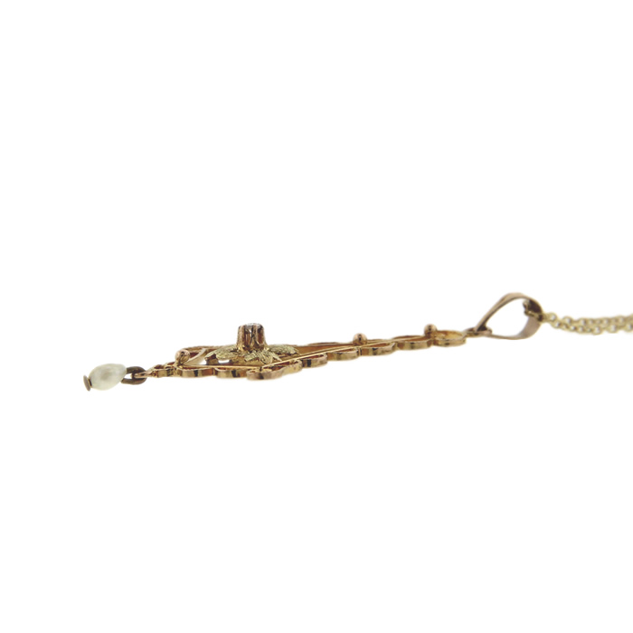 Filigree Diamond and Pearl Pendant Necklace - Click Image to Close